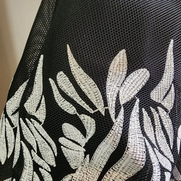 DKNY Black Mesh Fit & Flare Dress with White Leaf Embroidery Size 14 - Picture 5 of 9
